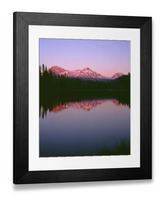 Framed Print : USA, Oregon, Willamette National Forest. Sunset reddens the Three Sisters (left to right: North