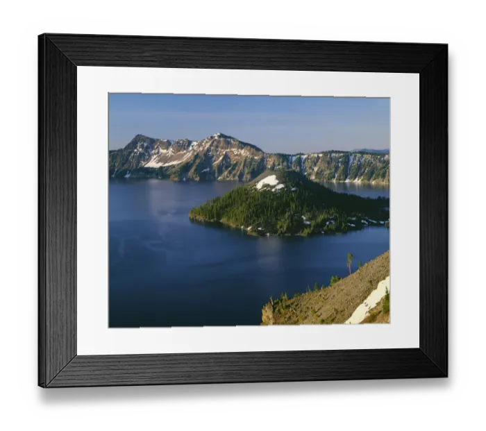 Framed Print : USA, Oregon. Crater Lake National Park, sunrise on Crater Lake and Wizard Island Framed Print : USA, Oregon. Crater Lake National Park, sunrise on Crater Lake and Wizard Island