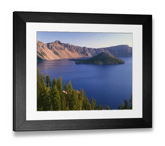 Framed Print : USA, Oregon, Crater Lake National Park. Sunrise on west rim of Crater Lake with Hillman Peak