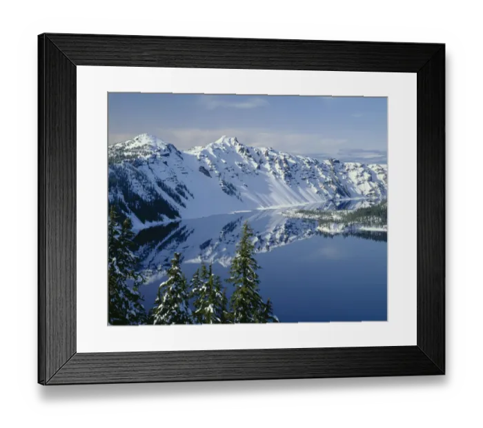 Framed Print : USA, Oregon. Crater Lake National Park, winter snow on west rim of Crater Lake with The Watchman