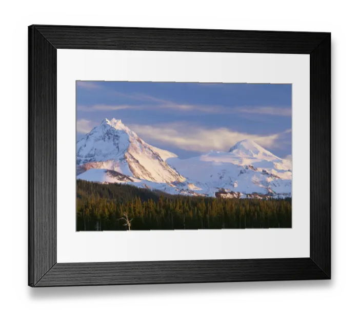 Framed Print : USA, Oregon. Three Sisters Wilderness, evening light on North (left) and Middle Sister Framed Print : USA, Oregon. Three Sisters Wilderness, evening light on North (left) and Middle Sister