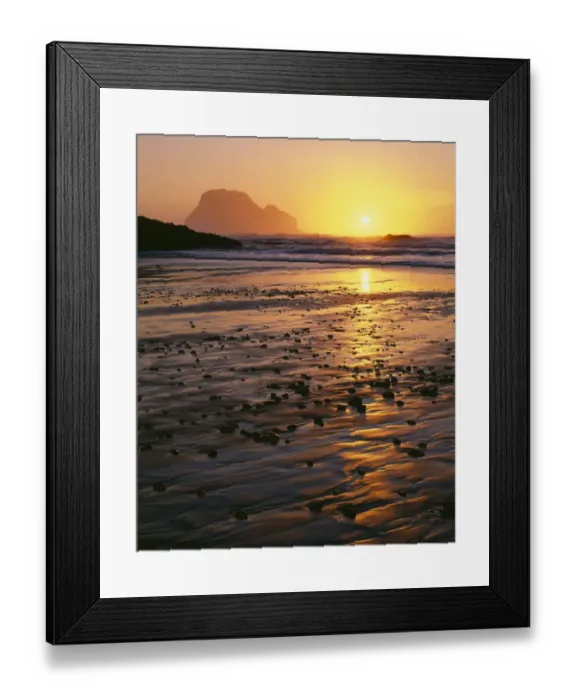 Framed Print : USA, Oregon. Sunset, tide-washed sand and Three Arch Rocks, near Oceanside Framed Print : USA, Oregon. Sunset, tide-washed sand and Three Arch Rocks, near Oceanside