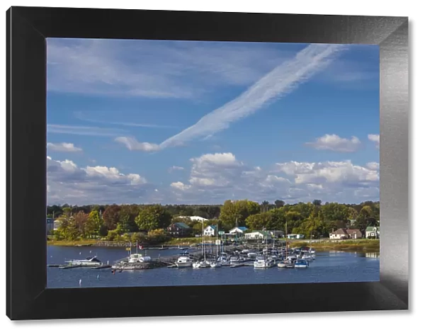 USA, New York, Rouses Point. town marina along Lake Champlain, autumn