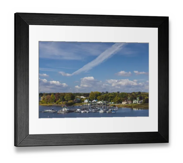 Framed Print : USA, New York, Rouses Point. town marina along Lake Champlain, autumn