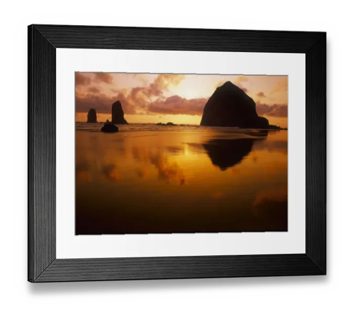 Framed Print : USA, Oregon, Cannon Beach Haystack Rock silhouetted at sunset Framed Print : USA, Oregon, Cannon Beach Haystack Rock silhouetted at sunset