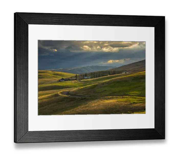 Framed Print : Ranch nestled in the rolling hills near Painted Hills, Oregon at sunset Framed Print : Ranch nestled in the rolling hills near Painted Hills, Oregon at sunset