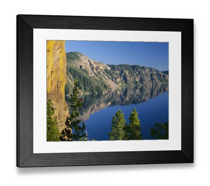 Framed Print : USA, Oregon, Crater Lake National Park. Yellow lichens on the Palisades frame view Framed Print : USA, Oregon, Crater Lake National Park. Yellow lichens on the Palisades frame view