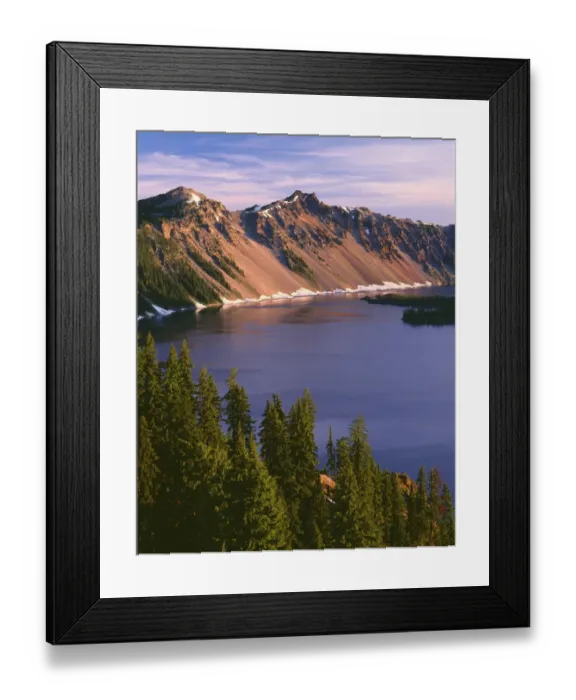 Framed Print : USA, Oregon, Crater Lake National Park. Sunrise on west rim of Crater Lake with The Watchman