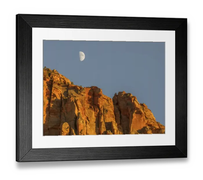 Framed Print : Utah, Zion National Park, Moon over The Watchman