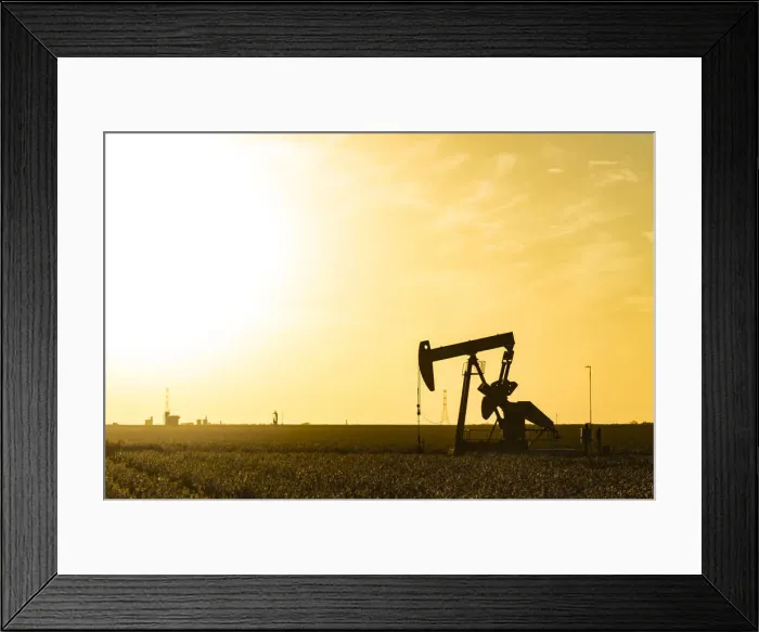 Framed Print : USA, Texas. Martin County, Pumpjack on cotton field at sunset Framed Print : USA, Texas. Martin County, Pumpjack on cotton field at sunset