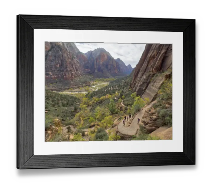 Framed Print : Utah, Zion National Park, Zion Canyon, hikers descending Angels Landing trail Framed Print : Utah, Zion National Park, Zion Canyon, hikers descending Angels Landing trail