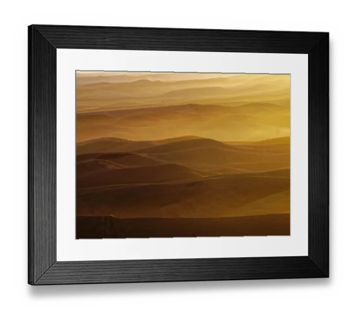 Framed Print : USA, Washington State, Palouse Region. Sunset over rolling hills with dust in the air