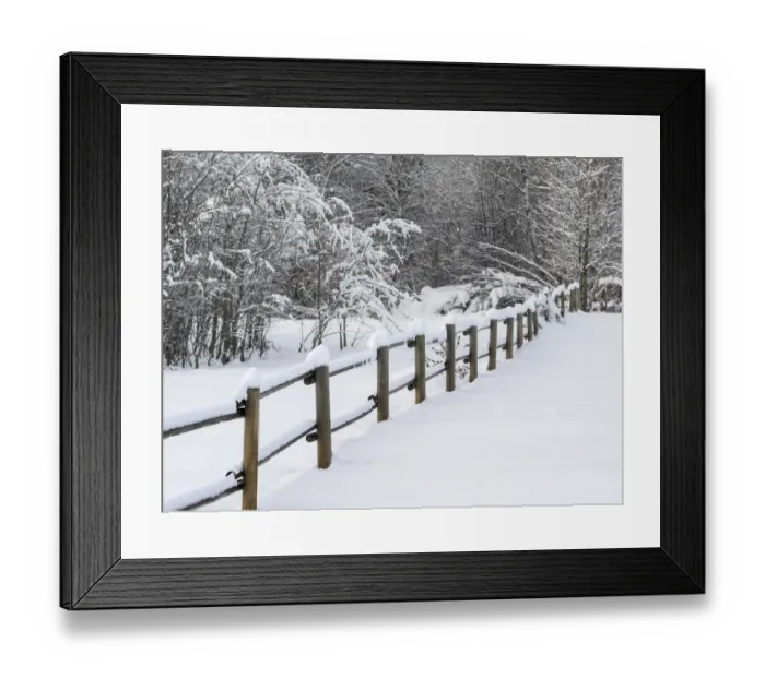 Framed Print : USA, Washington State. Snow covered fence