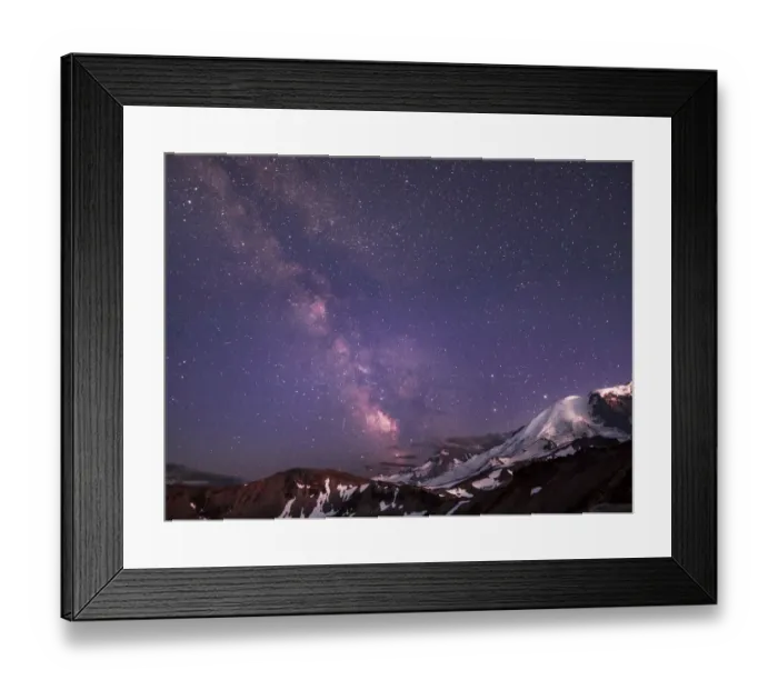 Framed Print : USA, Washington State. Night shot of Milky Way and stars over Mt. Rainier, Little Tahoma Framed Print : USA, Washington State. Night shot of Milky Way and stars over Mt. Rainier, Little Tahoma