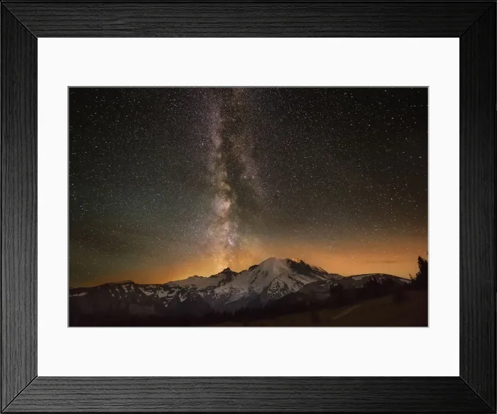 Framed Print : USA, Washington State, Mt. Rainier National Park. Milky Way over Mt. Rainier in summer