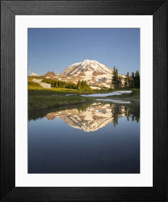 Framed Print : USA, Washington State. Tarn in Spray Park reflects Mt. Rainier in evening light at Mt Framed Print : USA, Washington State. Tarn in Spray Park reflects Mt. Rainier in evening light at Mt