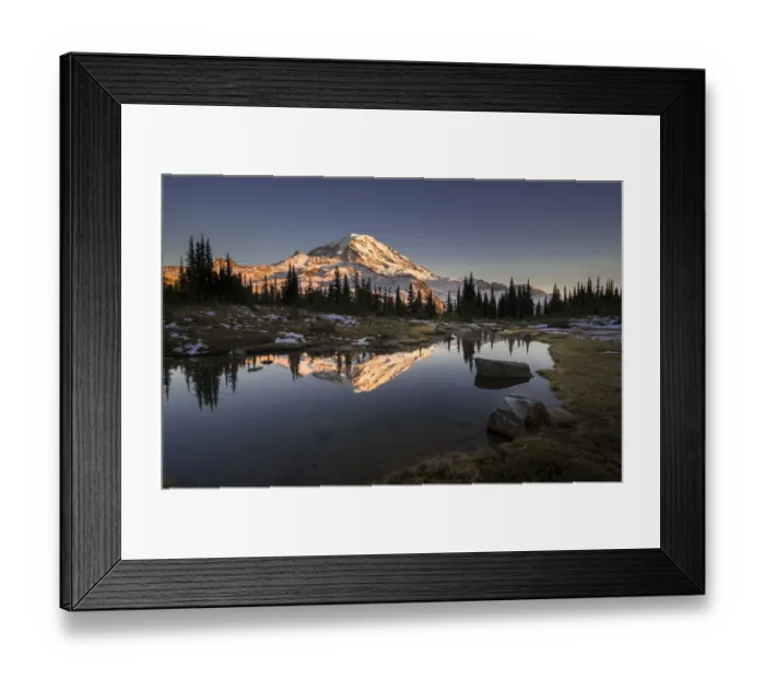 Framed Print : USA, Washington State. Tarn in Spray Park reflects Mt