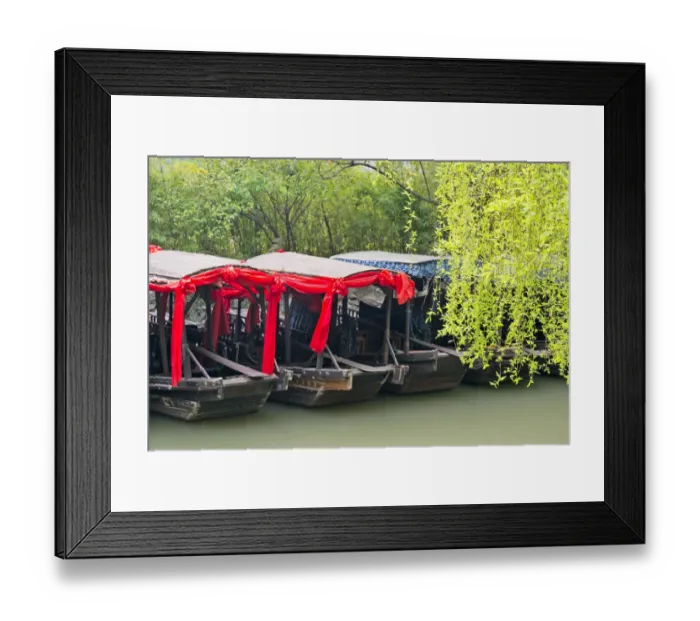 Framed Print : Boats with willow trees on the Grand Canal, Nanxun Ancient Town, Zhejiang Province, China Framed Print : Boats with willow trees on the Grand Canal, Nanxun Ancient Town, Zhejiang Province, China
