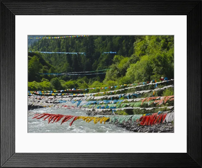 Framed Print : Prayer flags across the river, Ngawa Tibetan and Qiang Autonomous Prefecture, western Sichuan