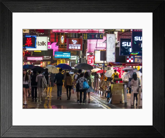 Framed Print : Night street scene, Kowloon, Hong Kong, China