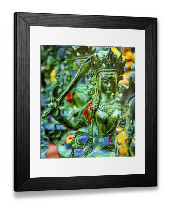 Framed Print : Chinese replica of bronze Buddha warrior, Panjuan Flea Market decorations, Beijing, China