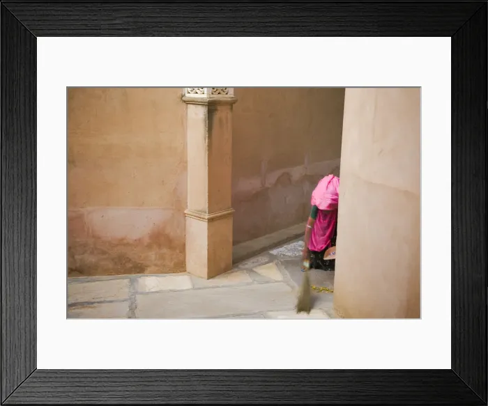 Framed Print : India, Rajasthan. Woman sweeping. Credit as: Jim Nilsen  /  Jaynes Gallery  /  DanitaDelimont