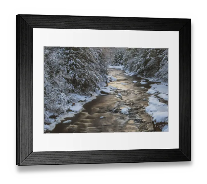 Framed Print : USA, West Virginia, Blackwater Falls State Park. Forest and stream in winter. Credit as