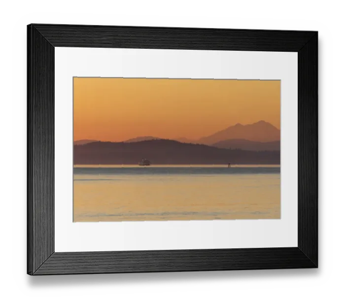 Framed Print : USA, Washington State, Ferry in evening light. Calm Puget Sound Framed Print : USA, Washington State, Ferry in evening light. Calm Puget Sound