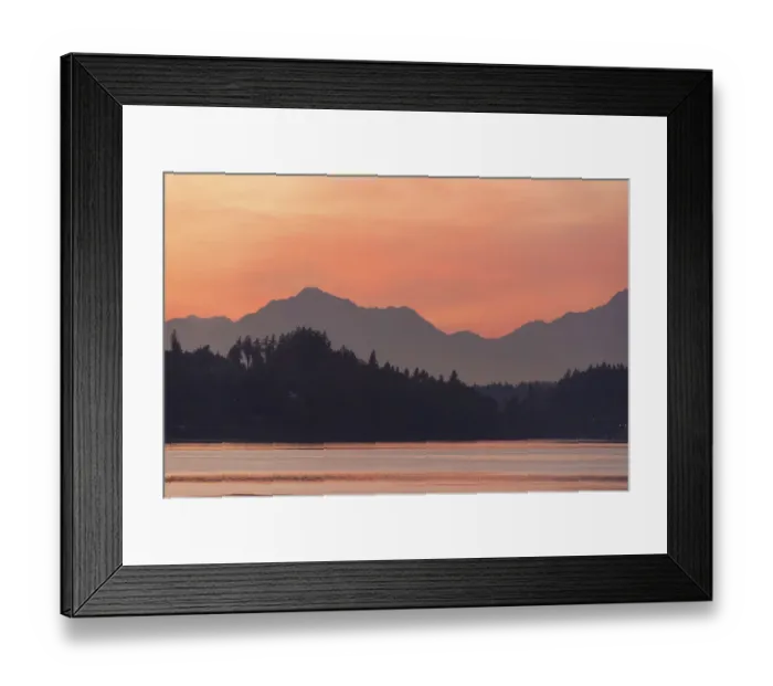 Framed Print : USA, Washington State. Olympic Mountains silhouetted in dramatic light. Calm Puget Sound Framed Print : USA, Washington State. Olympic Mountains silhouetted in dramatic light. Calm Puget Sound