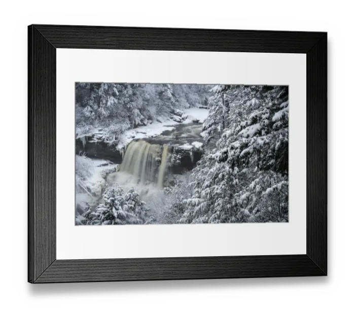 Framed Print : USA, West Virginia, Blackwater Falls State Park. Forest and waterfall in winter. Credit as Framed Print : USA, West Virginia, Blackwater Falls State Park. Forest and waterfall in winter. Credit as