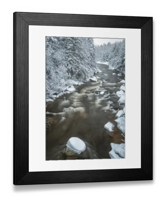 Framed Print : USA, West Virginia, Blackwater Falls State Park. Forest and stream in winter. Credit as Framed Print : USA, West Virginia, Blackwater Falls State Park. Forest and stream in winter. Credit as