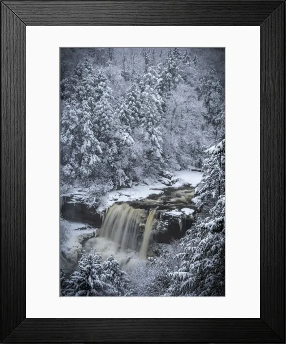 Framed Print : USA, West Virginia, Blackwater Falls State Park. Forest and waterfall in winter. Credit as Framed Print : USA, West Virginia, Blackwater Falls State Park. Forest and waterfall in winter. Credit as