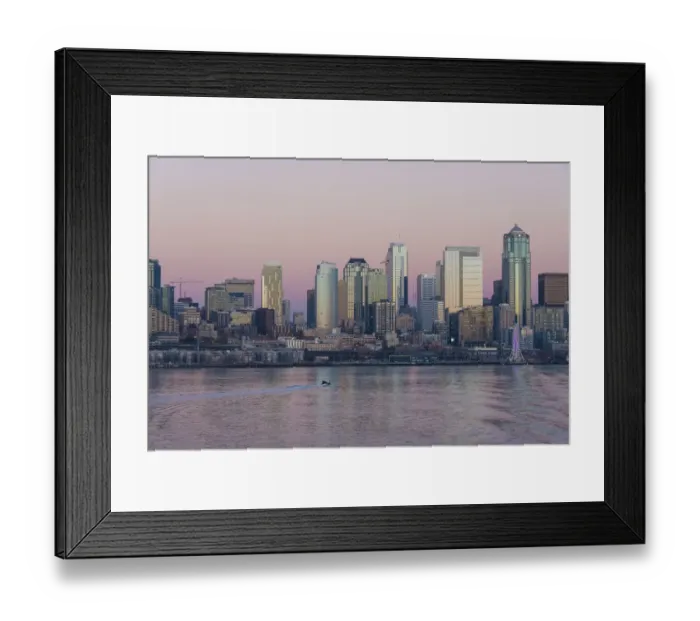 Framed Print : USA, Washington State. Twilight light on Seattle skyline and Elliott Bay Framed Print : USA, Washington State. Twilight light on Seattle skyline and Elliott Bay