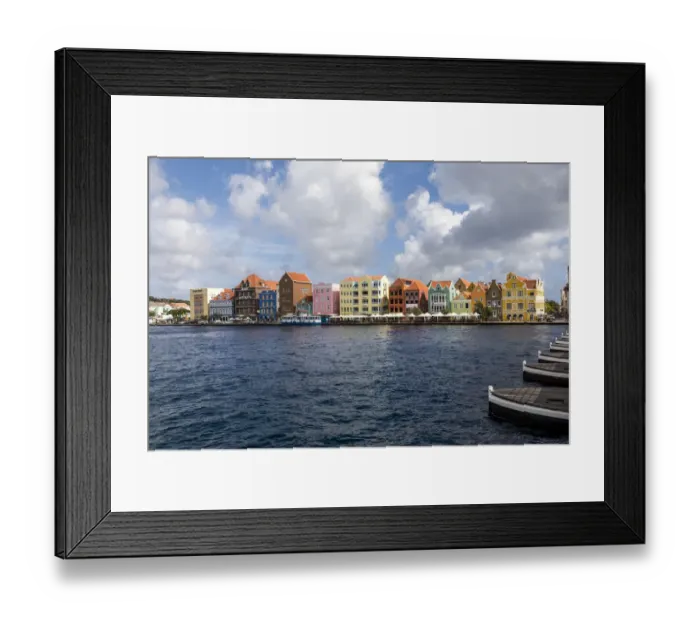 Framed Print : Lesser Antilles, Curacao, Willemstad. Colorful shopping district along the water