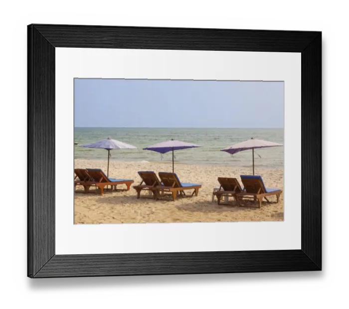 Framed Print : Thailand, Hua Hin. Beach resort town in northern Thailand. Lounge chairs and umbrellas on the beach Framed Print : Thailand, Hua Hin. Beach resort town in northern Thailand. Lounge chairs and umbrellas on the beach