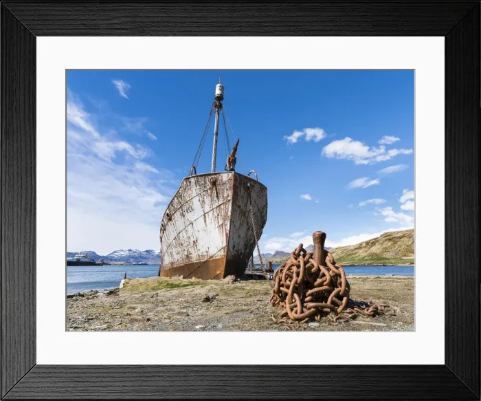 Framed Print : The Petrel a whale catcher. Grytviken Whaling Station in South Georgia