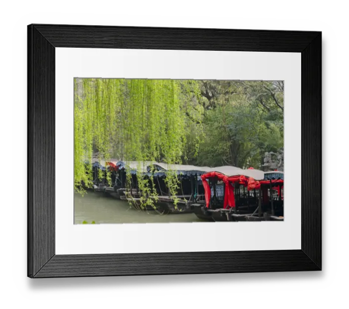 Framed Print : Boats with willow trees on the Grand Canal, Nanxun Ancient Town, Zhejiang Province, China Framed Print : Boats with willow trees on the Grand Canal, Nanxun Ancient Town, Zhejiang Province, China