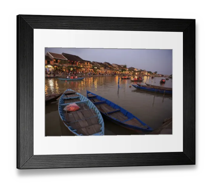 Framed Print : Wooden boats moored on the Thu Bon River opposite Bach Dang Street in the old town of Hoi An Framed Print : Wooden boats moored on the Thu Bon River opposite Bach Dang Street in the old town of Hoi An