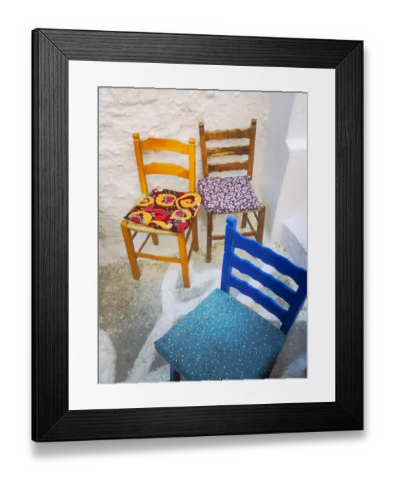 Framed Print : Greece, Nissyros. Three chairs on patio. Credit as: Jim Nilsen / Jaynes Gallery / DanitaDelimont Framed Print : Greece, Nissyros. Three chairs on patio. Credit as: Jim Nilsen / Jaynes Gallery / DanitaDelimont