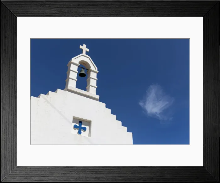 Framed Print : Europe, Greece, Imerovigli. Steeple of Greek Orthodox church