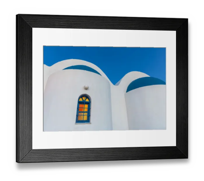 Framed Print : Europe, Greece, Imerovigli. White building shapes and window
