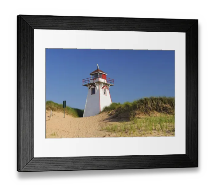 Framed Print : Canada, Prince Edward Island. Lighthouse in sand dune at Covehead Harbour. Credit as Framed Print : Canada, Prince Edward Island. Lighthouse in sand dune at Covehead Harbour. Credit as