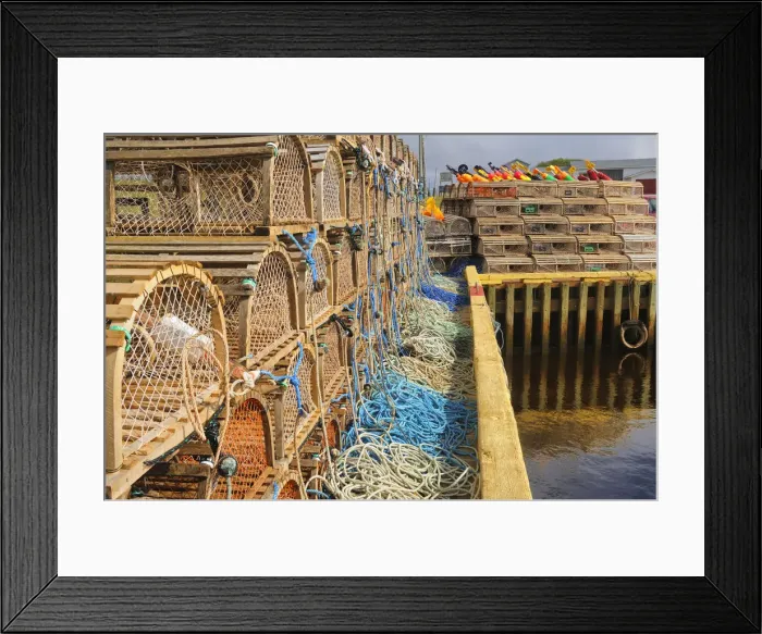 Framed Print : Canada, Prince Edward Island, Seacow Pond. Stacked lobster traps and buoys. Credit as