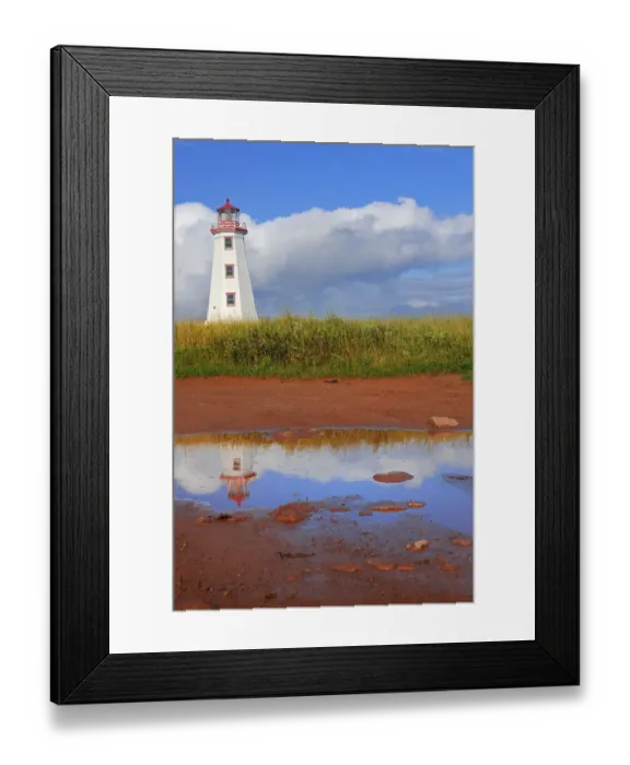 Framed Print : Canada, Prince Edward Island, North Cape. North Point Lighthouse reflects in pool