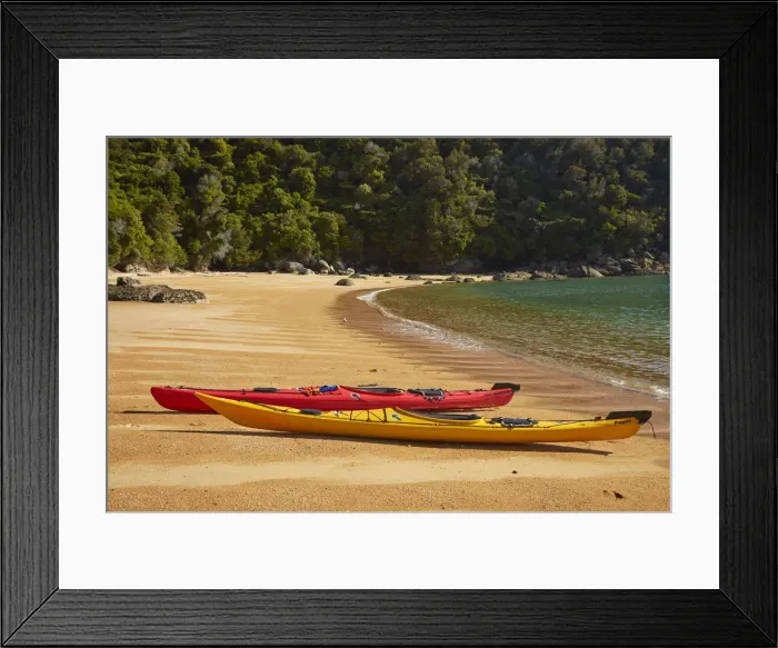Framed Print : Kayaks, Te Pukatea Bay, Abel Tasman National Park, Nelson Region, South Island, New Framed Print : Kayaks, Te Pukatea Bay, Abel Tasman National Park, Nelson Region, South Island, New