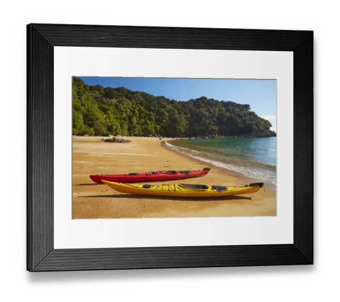 Framed Print : Kayaks, Te Pukatea Bay, Abel Tasman National Park, Nelson Region, South Island, New Framed Print : Kayaks, Te Pukatea Bay, Abel Tasman National Park, Nelson Region, South Island, New