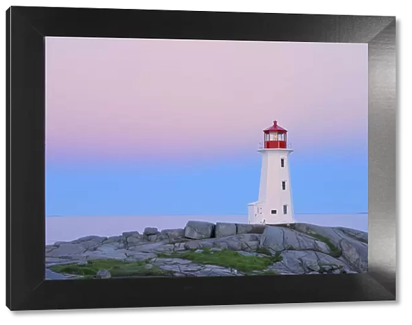 Canada, Nova Scotia. Peggys Cove Lighthouse at dawn