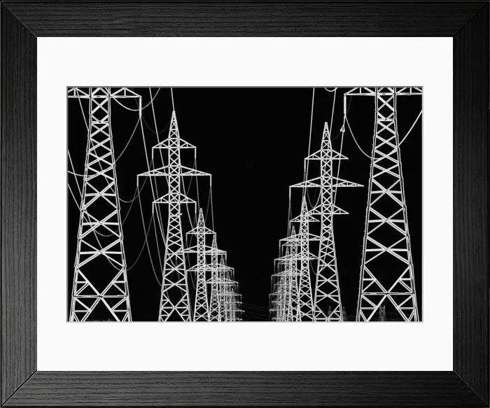 Framed Print : Canada, Manitoba, Winnipeg. Hydro-electric towers in black and white Framed Print : Canada, Manitoba, Winnipeg. Hydro-electric towers in black and white