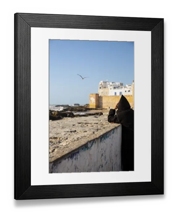 Framed Print : Essaouira, Morocco. Watching the sea and a seagull