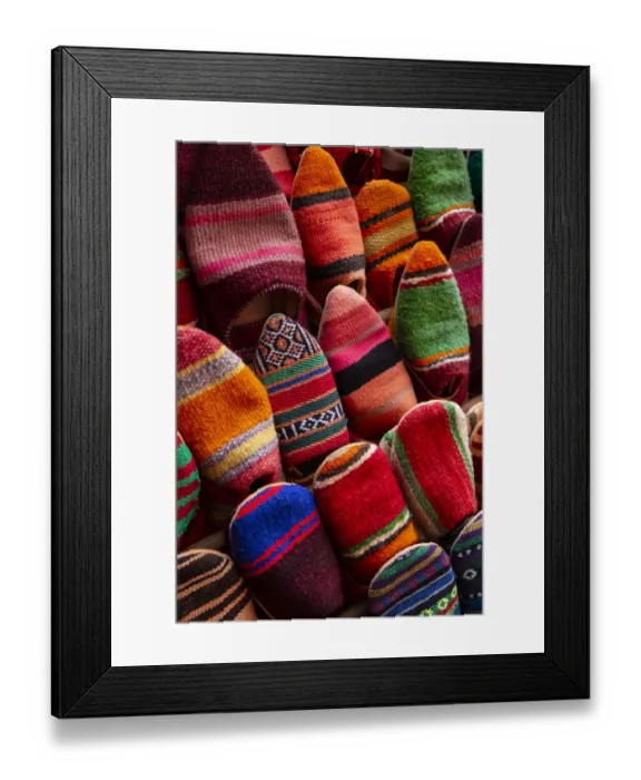 Framed Print : Marrakech, Morocco. Woven Moroccan slippers Framed Print : Marrakech, Morocco. Woven Moroccan slippers